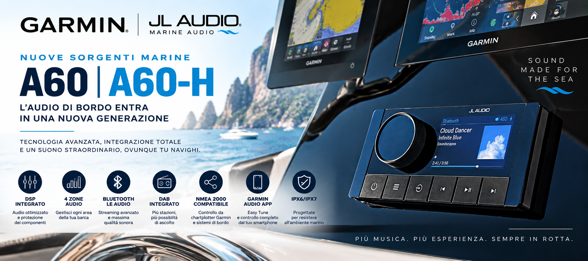 Immagine articolo Garmin presenta le nuove JL Audio A60: l&rsquo;audio di bordo entra in una nuova generazione